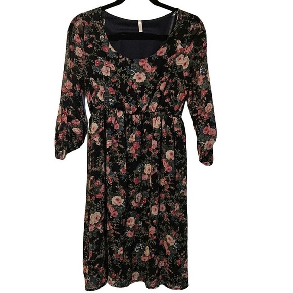 Pinkblush maternity long sleeve knee length‎ dress navy florals size medium - Picture 1 of 4